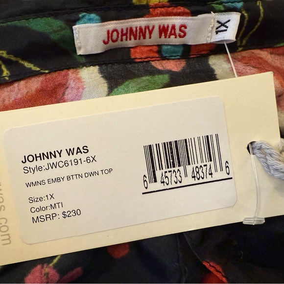 Johnny Was 100%silk "Emby" black floral top - Picture 7 of 9